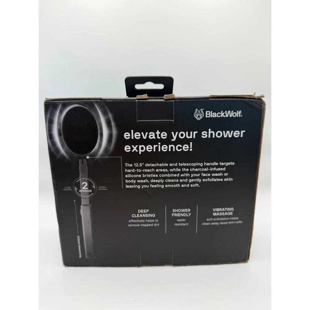 BlackWolf Sonic Scrubber Vibrating Face Body Brush SSRB1006 Charcoal Silicone